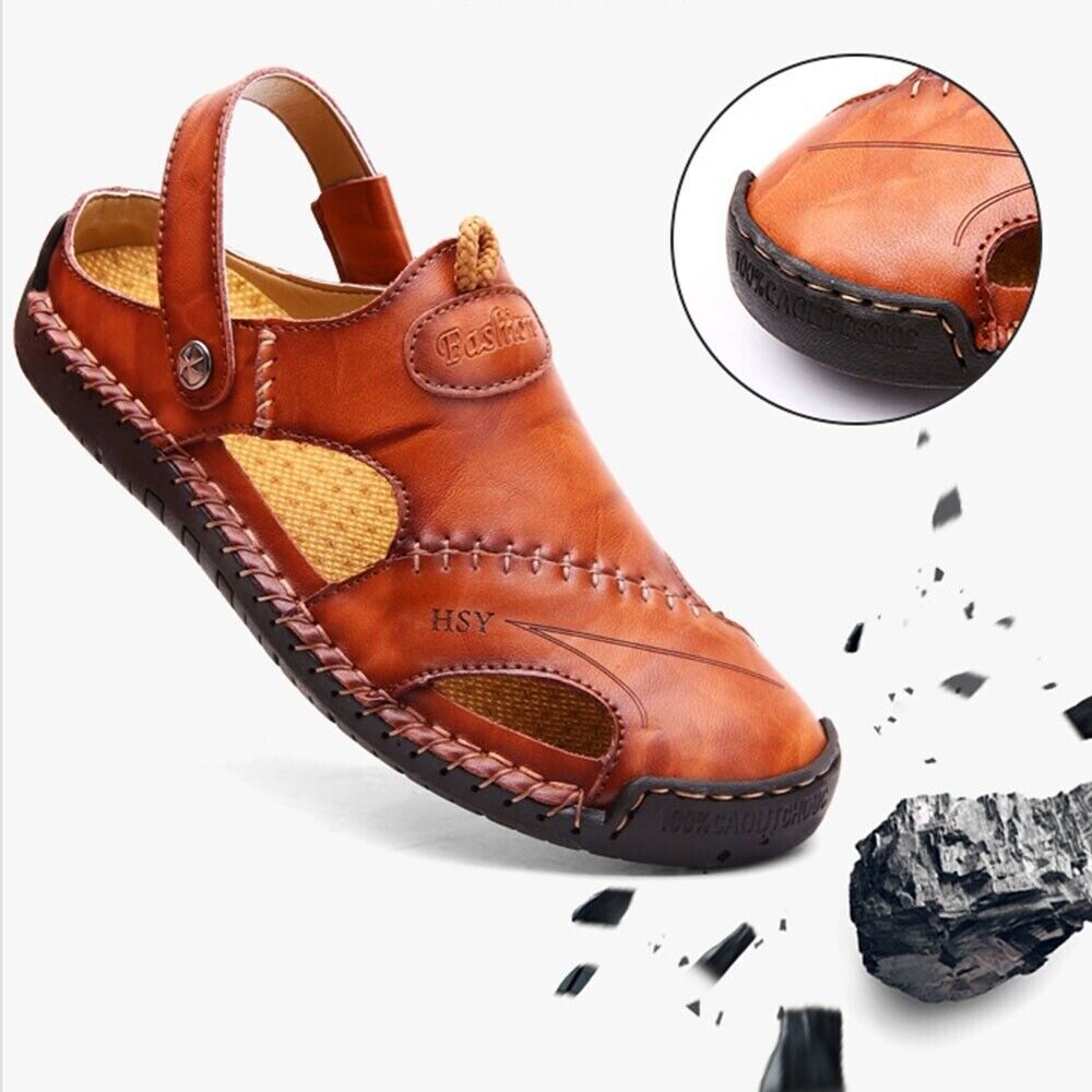 Mens Leather Sandals Water Shoes Summer Closed Toe Fisherman Beach