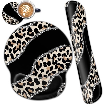 Leopard Pattern Mouse Pad Ergonomic Wrist Rest Set Gaming Desk Mat