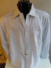 FACONNABLE LS Striped Shirt- White and Blues-Cotton-SZ 17 1/2 USA MADE