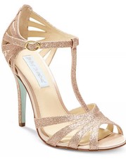 Blue Betsey Johnson Gold Glitter SB Tee Open Toe Strappy Wedding Heel WORN 1x 9