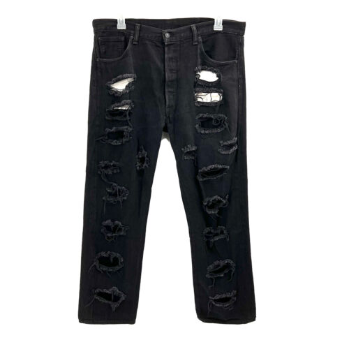 Levi's 501's Black Denim Distressed Straight Leg Button Fly Jeans Mens 40 x  32 | eBay
