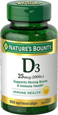 Nature's Bounty Vitamin D3 1000 IU Softgels, Immune and Bone Supplement, 350 ct