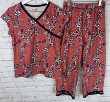 GARNET HILL Women  s Asian Wrap Floral Pajama Set Kimono Size Small