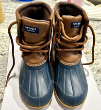 Sperry Port Duck Boot Unisex Kids US 12M Brown/Blue Lace-Up Rubber Upper