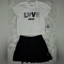 DKNY White and Black Love T-Shirt and Skirt Set
