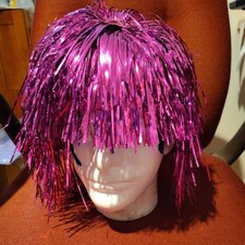 Confetti Streamer Adult Purple Costume Wig Shiny Shimmery Pre-owned