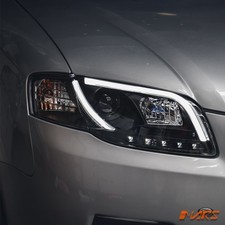 Black 3D LED Stripe DRL Projector Head Lights for AUDI A4 S4 B7 Sedan Avant
