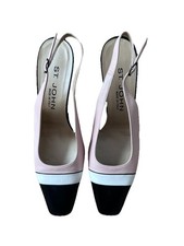 Vintage 90s St. John Slingback Heels Pink White Black Leather 7.5. Never Worn
