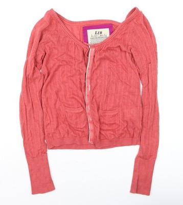 LTB Damen Strickjacke rot V-Ausschnitt Knopfleiste Zopfmuster XS