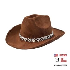 Cowboy Hat Glitter Hearts Rhinestone Felt Wide Brim Cowgirl Hat with