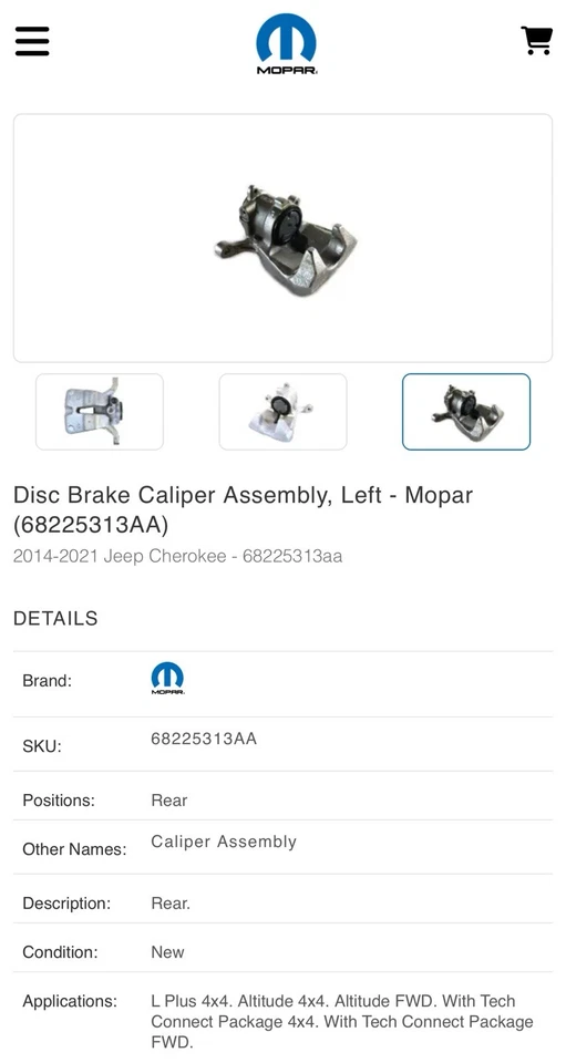 NEW Genuine Mopar 68225313AA Left Rear Disc Brake Caliper Jeep Cherokee - Image 2 of 3