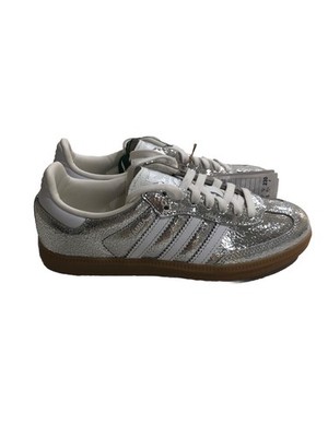 adidas Samba OG Silver Metallic Cracked Leather Size 4 1/2