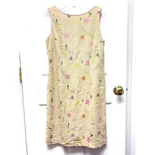 Sheri Martin Dress Vintage Linen Embroidered Floral Sheath Beige Women’s Size 10