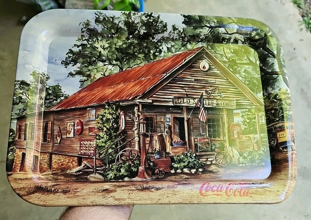 1998 Coca-Cola Metal Tray THE OLD SAUTEE STORE Artist Jeanne Mack