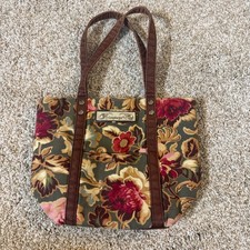 Longaberger Homestead Floral 100 Cotton Tote Bag Brown Burgundy Small Handbag
