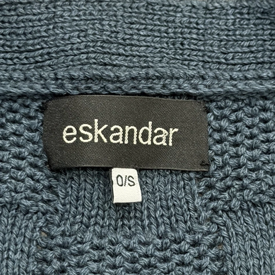 Cárdigan Suéter Eskandar Cuello en V Cuadrado Gran Tamaño Tejido de Cesta Azul Para Mujer Talla 0/S Foto 3 de 4