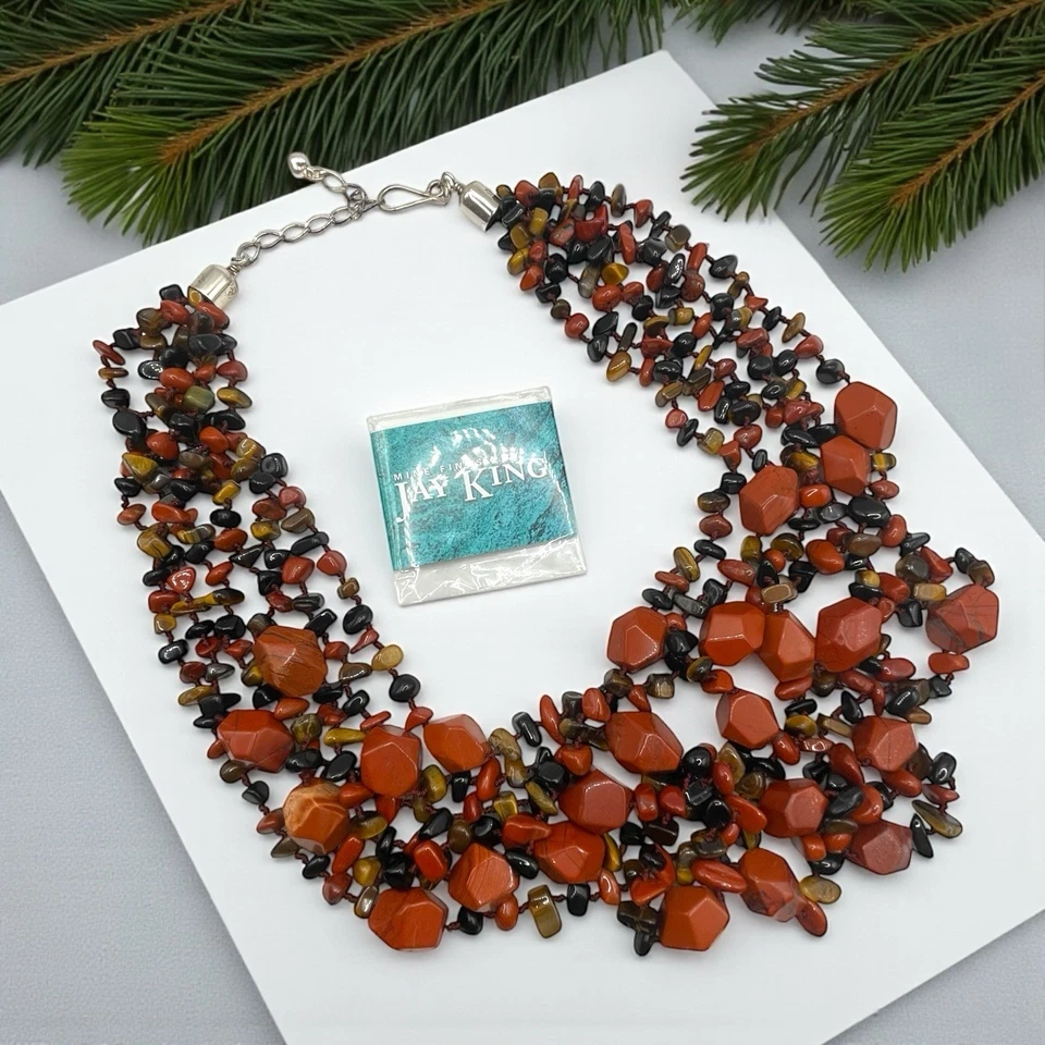 Nuevo Collar Jay King DTR 925 Esterlina Jaspe Ónix Ojo de Tigre Cuentas 6 Hilos Foto 3 de 4