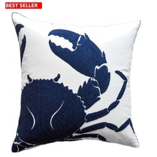Charming Nautical 18'' Crab Embroidery Pillow Cover for Living Room Elegance