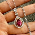 925 Sterling Silver Necklace 8x6mm Natural Pink Topaz Gemstone Zircon Teardrop — photo 9