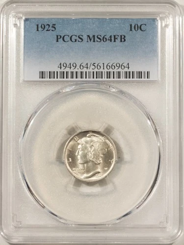 1925 MERCURY DIME - PCGS MS-64 FB