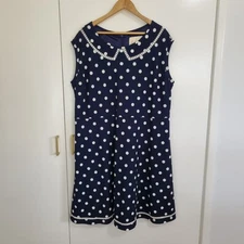 Modcloth Myrtlewood Of California Dress Womens 3XL Navy Retro Polka Dot