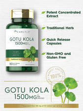 Gotu Kola Capsules 1500Mg  180 Count  Non-Gmo, Gluten Free  Traditional He...
