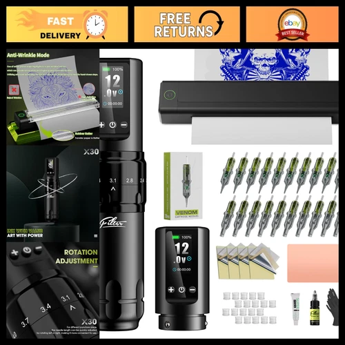 Tattoo Stencil Printer Kit - Complete Starter Set for Beginners, 20 Needles, 160 - product listing photo