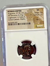Roman Empire Augustus Caesar AR Denarius Gaius & Lucius Caesars NGC XF