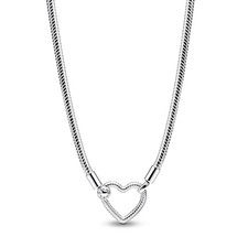PANDORA Pandora Moments Heart Clasp Snake Link Necklace in Sterling Silver,Compa