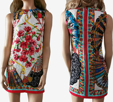 Dolce & Gabbana SS2015 Floral Fans Print Jacquard A-Line Short Dress IT40