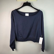 Lazy Sunday Sweatshirt Womens Medium Navy Blue NEW Cropped Boat Neck Cotton
