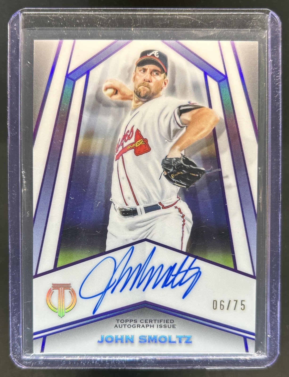 2026 Topps Tribute John Smoltz Pillars of the Game Auto Purple #/75 Braves view 1