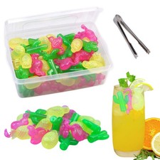 Reusable Ice Cubes with Lid and Bin, 60 Pack Plastic Cubes for Drin... Fast Ship
