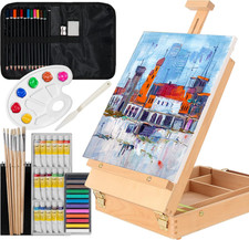 Kuyal Wood Box Easel Artists Painting Set with 18 Acrylic Oil Paint Colors, 12 C