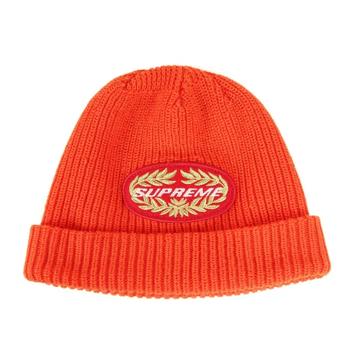 Bonnet tricoté Supreme Laurel Patch (bonnet terminal) chapeau casquette orange occasion BEEG 0