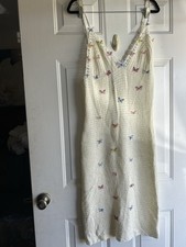 Fashion Nova Ivory Crochet Butterfly Midi Slip Dress V-Neck Strappy L Acrylic
