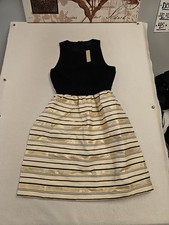 J.Crew Black Gold Metallic Striped Sleeveless Fit Flare Dress 07192 Mens 6