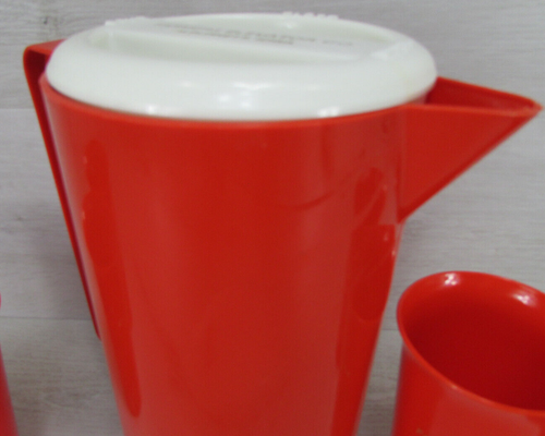 Vintage Werbung roter Krug 2 Quart mit Deckel und 4 Tassen Bauern Aufzug Alburnett, IA - Bild 4 von 18