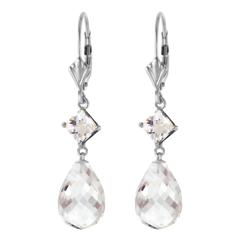 14K. PENDIENTE TRASERO PALANCA ORO MACIZO CON TOPACIO BLANCO Foto 4 de 4