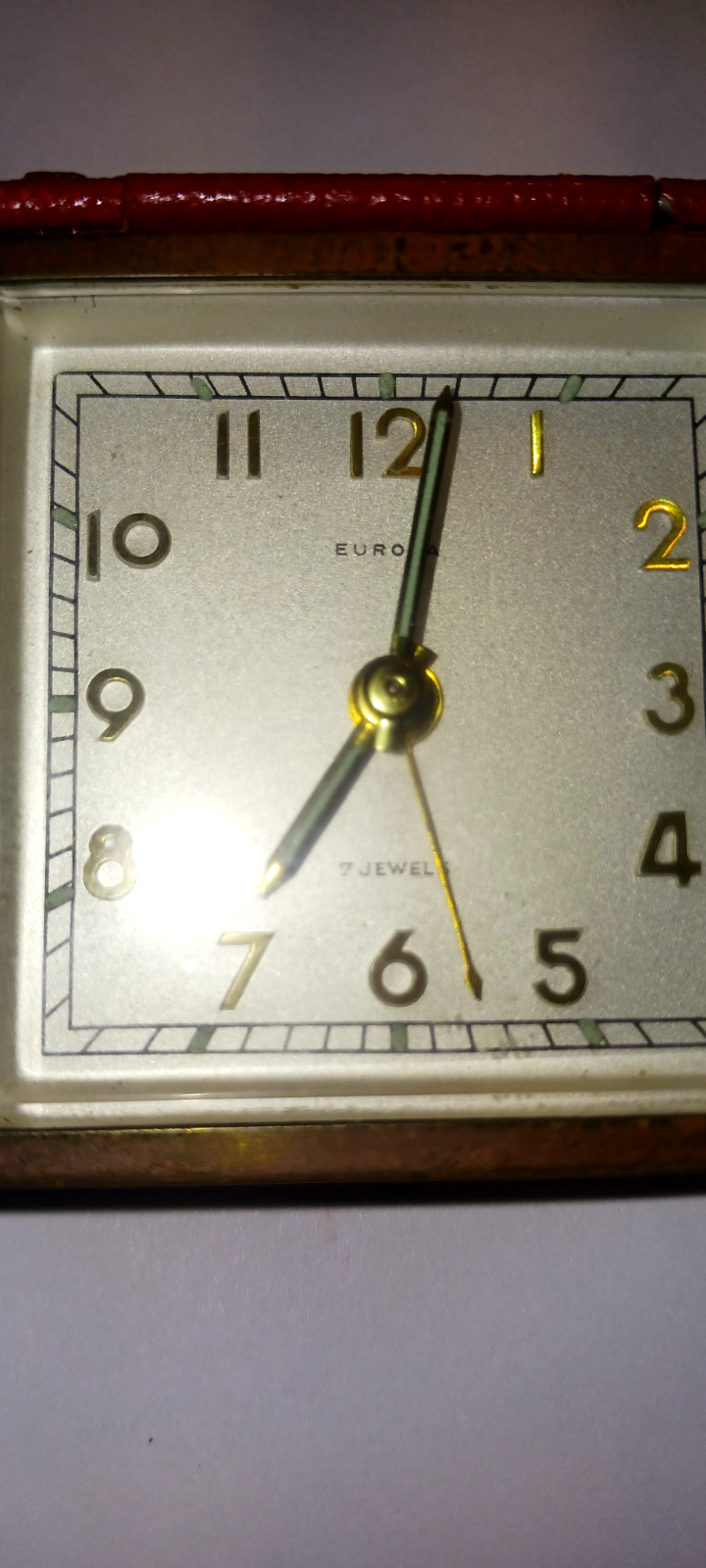 Vintage EUROPA 7 Jewel, German Folding Travel Alarm Clock Angelus