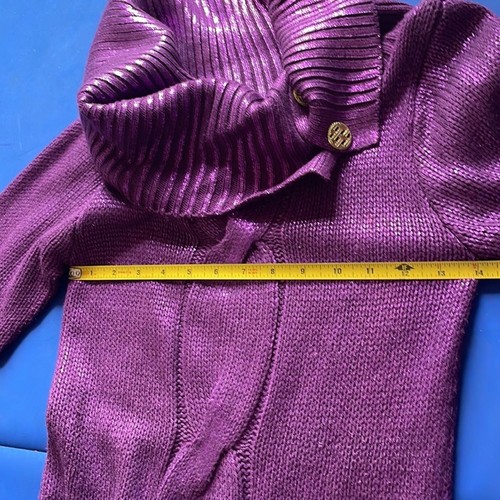 Baby Phat Rare Y2K Purple Metallic Coated Bodycon Sweater Dress sz M Chain Belt - Picture 13 of 16