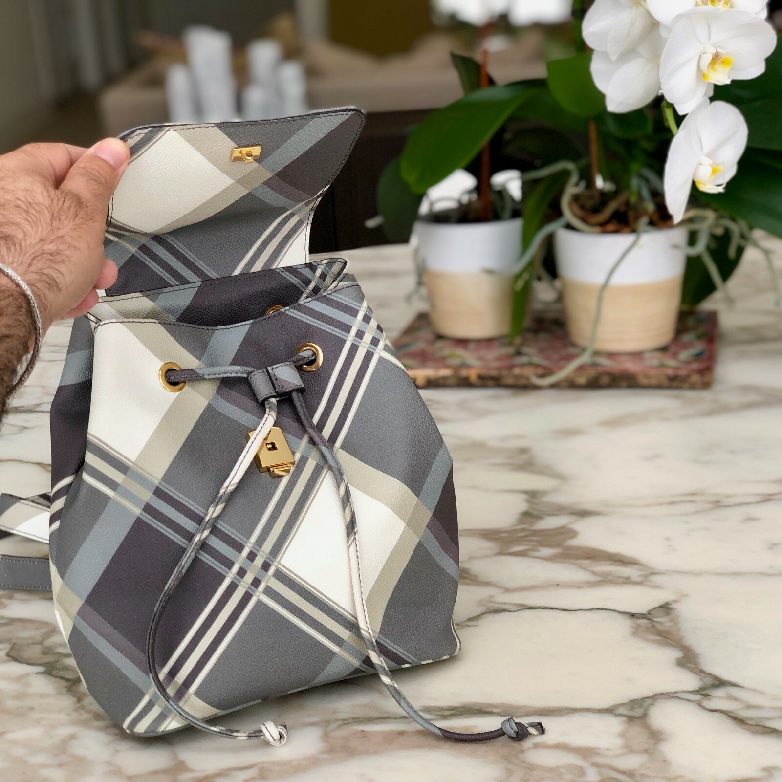 VIVIENNE WESTWOOD Derby tartan backpack  in gray image 9