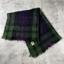 Vintage Glen Cree Scotland 100 Mohair Wool Knit Scarf Wrap Green Plaid 49"x38"