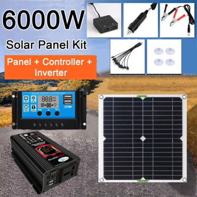 6000W Complete Solar Panel Kit Solar Power Generator 100A Home 110V Grid System