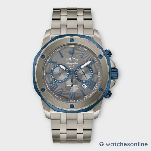Bulova Mens Marine Star Gray 44MM Stainless Steel Chronograph Watch 98B411 #2046