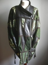 Vintage New Wave Leather Jacket 14 16 18 Oversize Relaxed 80s 90s Gold Green