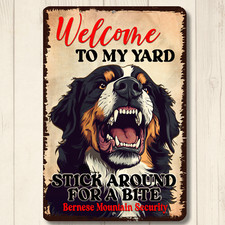 Bernese Mountain Dog Welcome Yard House Sign funny warning security metal BMD