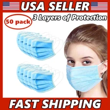 50 PCS Face Mask 3-Ply Medical Surgical Dental Disposable Mouth Cover