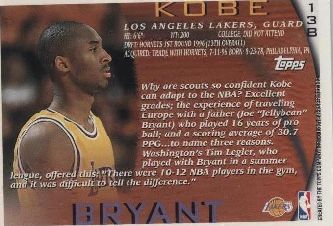1996-97 Topps - Kobe Bryant #138 for sale | eBay