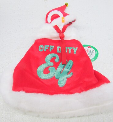 Merry & Bright Holiday Christmas Dog Apparel Cape & Hat Size M 'Off Duty Elf'